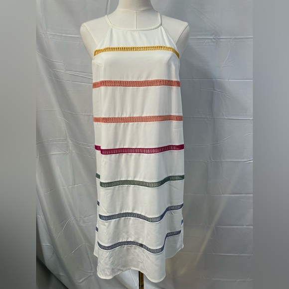 Entro Striped Sleeveless Shift Dress High Neck Colorful Preppy Spring Womens S - Picture 2 of 12